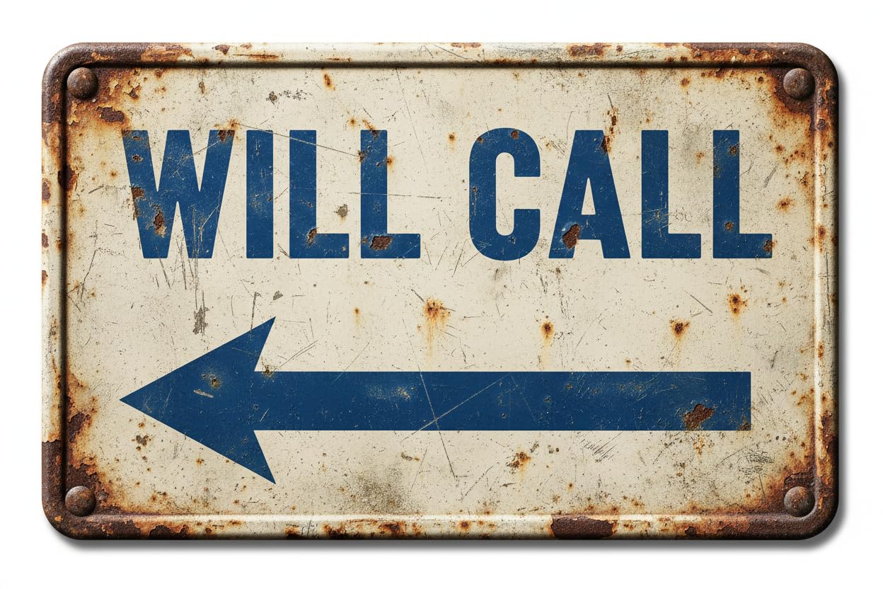 Wall Decor Will Call With Left Arrow Sign. 8x12Inch Metal Vintage Signs Aluminum Plates Printed