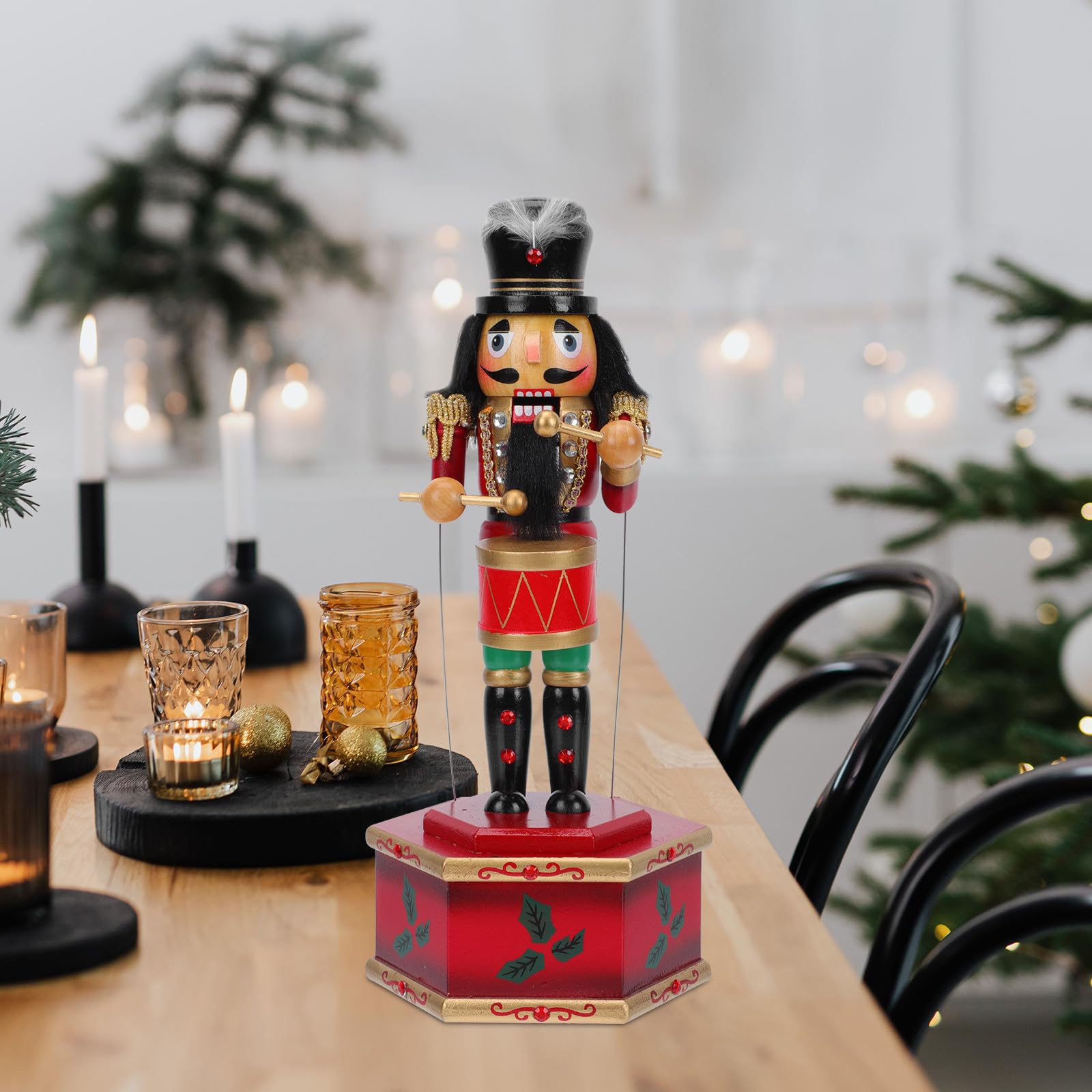 IMIKEYA Caja de Música Decorativa de Madera Cascanueces Negro, Reproducción de Melodías y Diseño Creativo para Oficina y Fiestas Navideñas