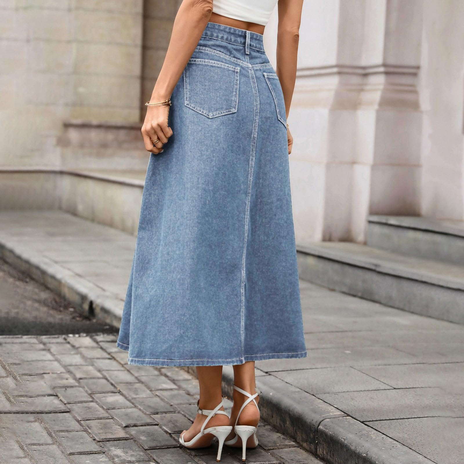 Faldas casuales de verano para mujer, falda midi de moda del Reino Unido con bolsillos, cintura elástica, faldas largas acampanadas, falda plisada de cintura alta, estilo 006
