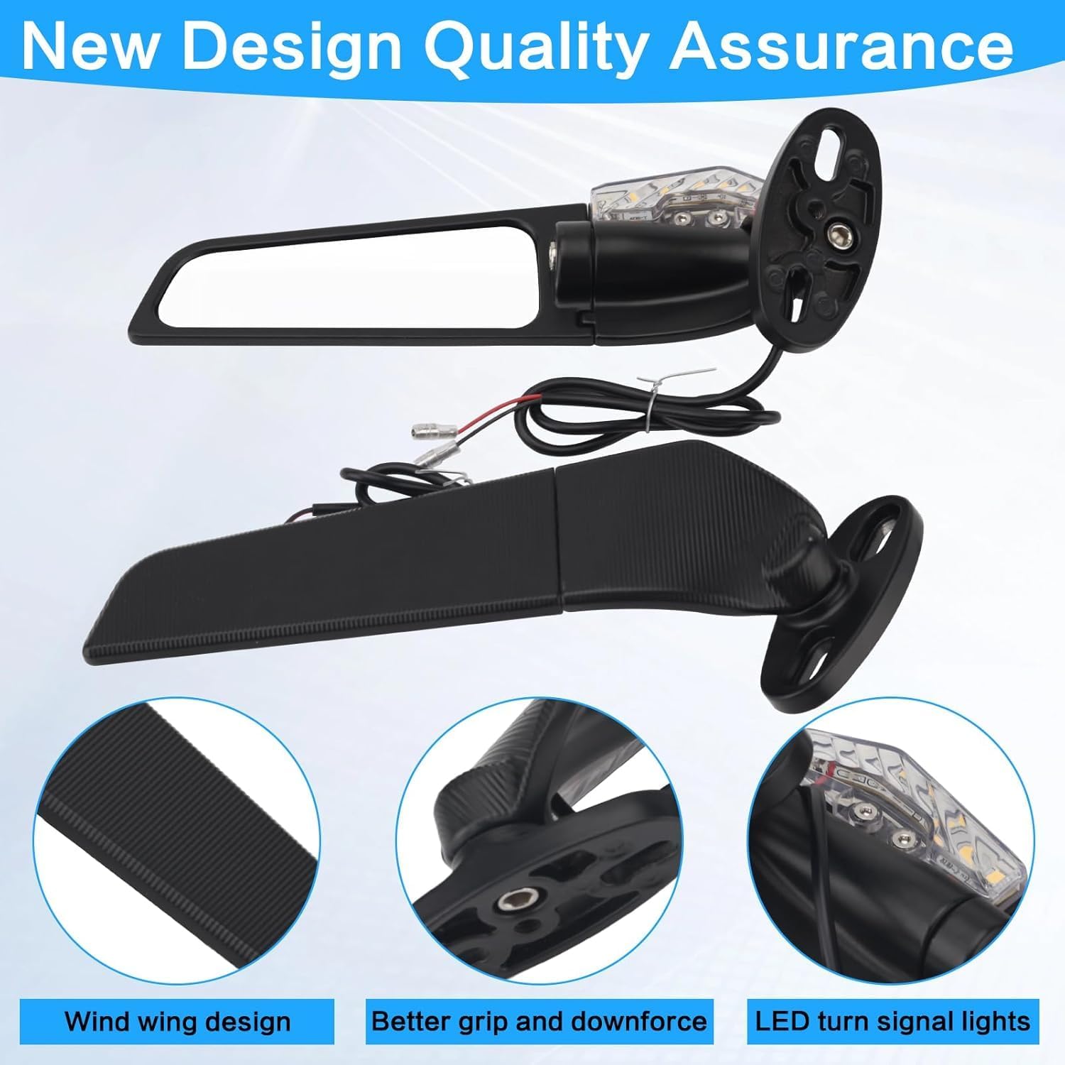 Motorcycle Rear View Mirrors Winglets Mirrors with LED Turn Signal Lights Stealth Mirror Fit for Honda CBR300R 500R 600RR Yamaha R1 R6 R3 Kawasaki Ninja ZX4R ZX6R ZX10R Suzuki GSXR 600 750