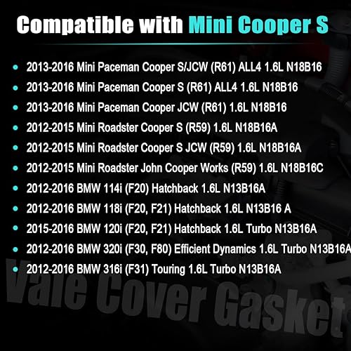 Miniatura 3 de VS50788R Junta de tapa de válvula para Mini Cooper S JCW Coupe Clubman Countryman Paceman Roadster BMW 114i 118i 120i 316i 320i 1.6L N13 N18