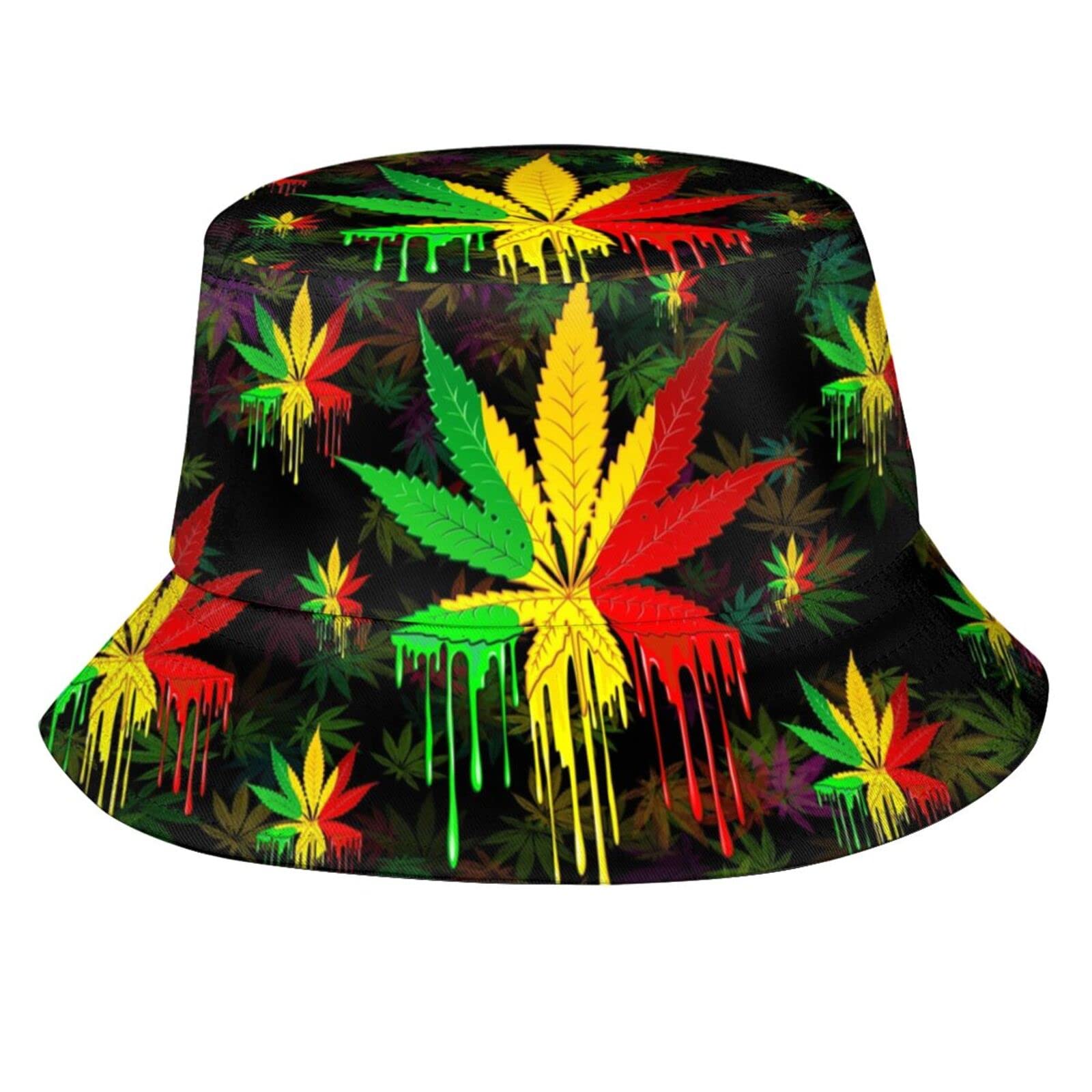 AOOEDM Cute Jamaica Flag Jamaican Bucket Hat Wide Brim Sun Protection Hats Packable Outdoor Fisherman Hats for Men Women