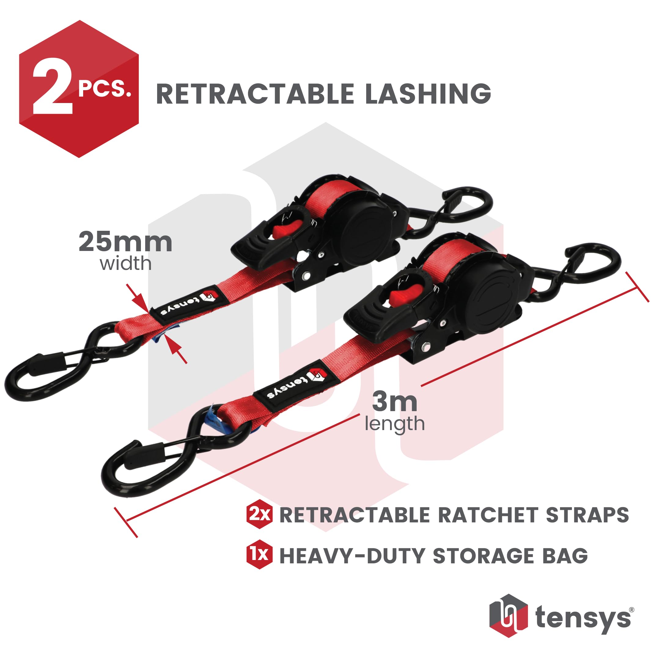 TENSYS Retractable Ratchet Tie Down Straps Set - Image 2