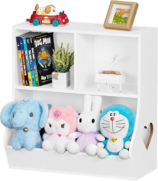 Lerliuo Baby Toddler Bookshelf and Storage Organizer, Kids Cabinet and Bookcase, Wooden 3 Cubby Children Book Shelf for Playroom, Bedroom, Nursery, School 23.62 H White