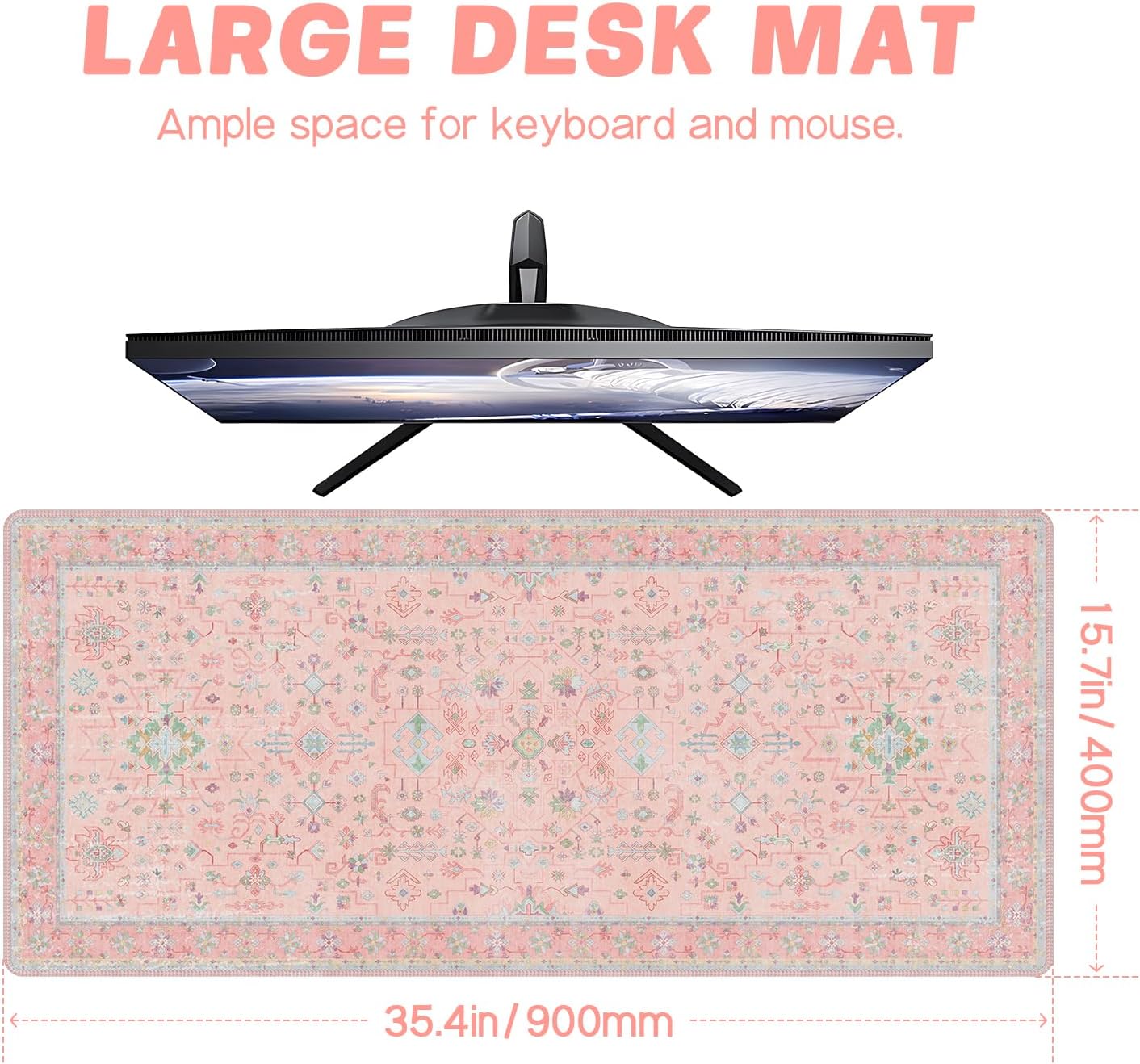 Baziabbo Pink Floral Desk Mat,XXL Extended Big Mouse Pad,Gaming Mousepad with Stitched Edge,Non-Slip Rubber Base Keyboard Desk Pad for Home Office Study Game - Image 2