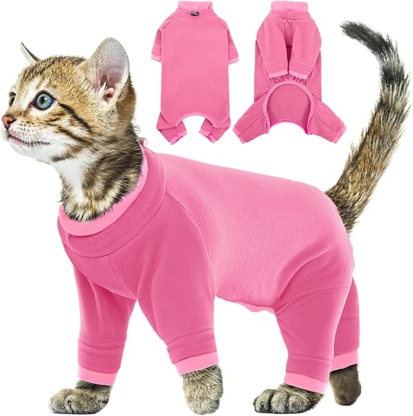 Cat Full Body Recovery Suit, Soft Anti Lick Onesie for Cats Bengal Body Suit with Larger Opening(Pink, S) - 1