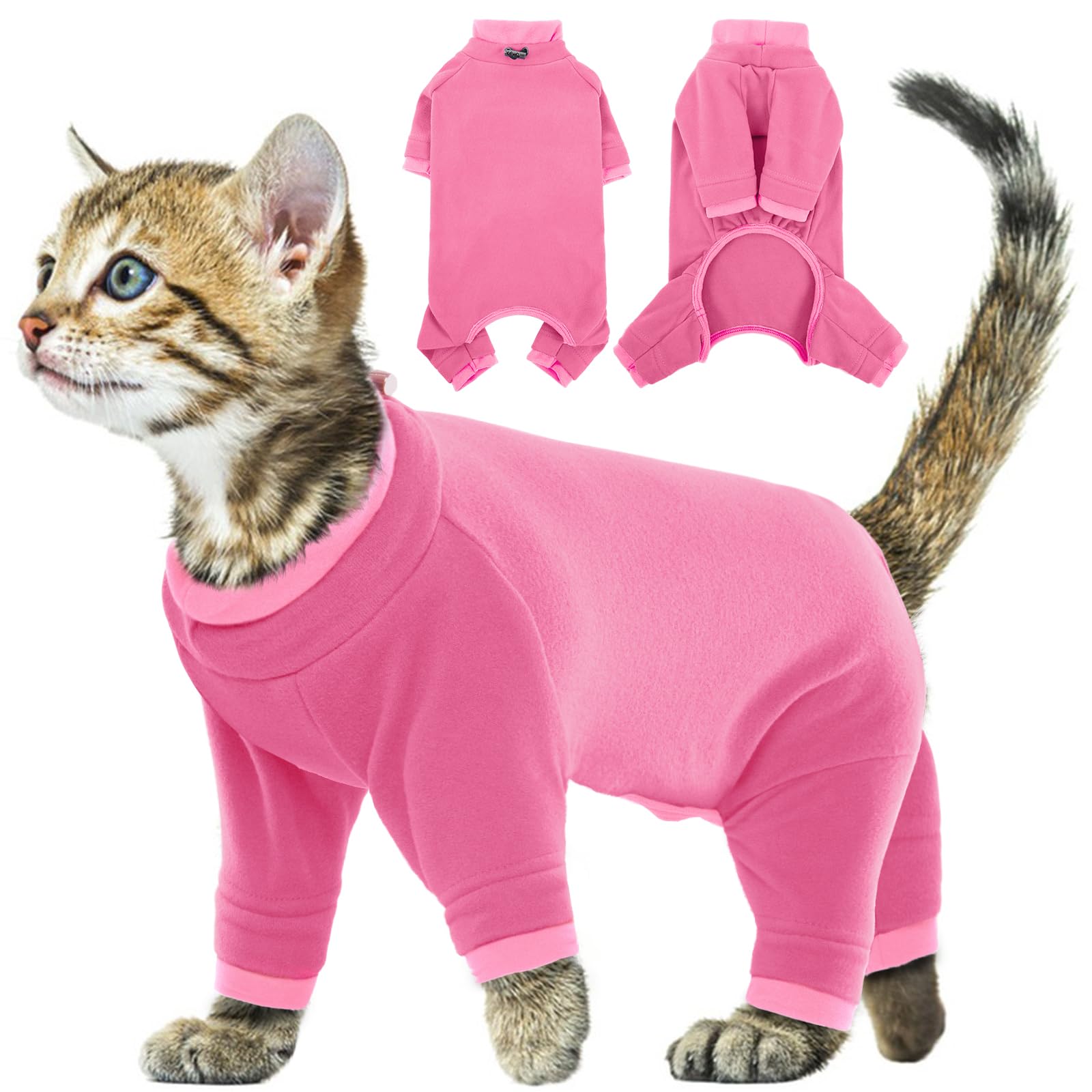 Cat Full Body Recovery Suit, Soft Anti Lick Onesie for Cats Bengal Body Suit with Larger Opening(Pink, S) — image 1