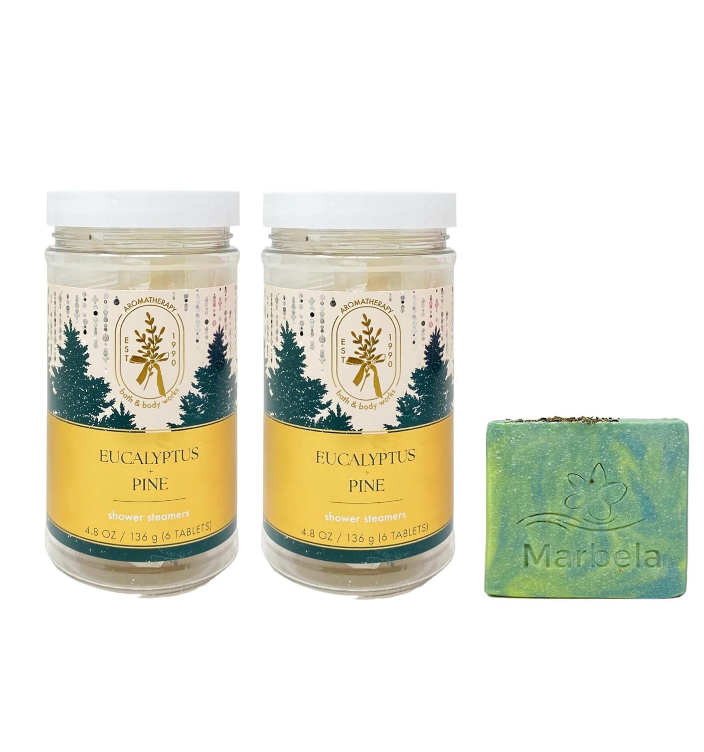 Bath & Body Works Aromatherapy Eucalyptus Pine - 2 Shower Steamers with a Fresh Forest Bar Soap