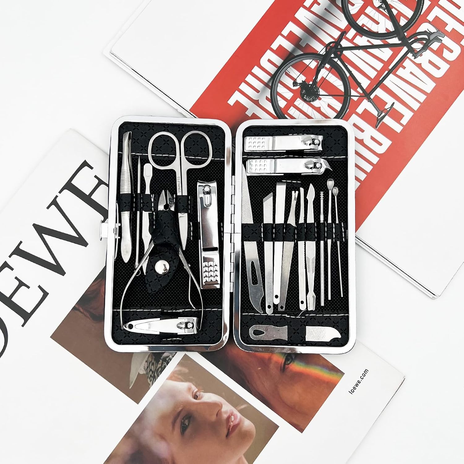 19-Piece Professional Nail Clippers & Grooming Kit (Black) – Fingernail and Toenail Cutters Manicure Pedicure Set with Travel Case for Men and Women