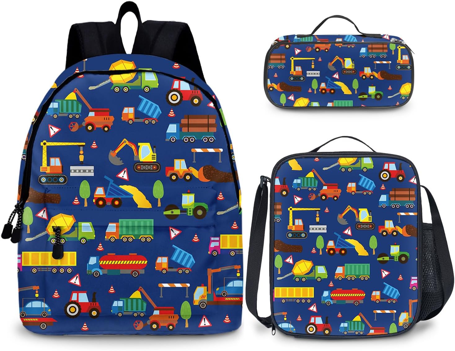 Excavator Kids Backpack for School Boys, 3PCS Truck Teen Boy Backpack with Lunch Box & Pencil Pouch Set, Shoulders Travel Daypack Lightweight School Bag Bookbag for Kindergarten Primary Middle