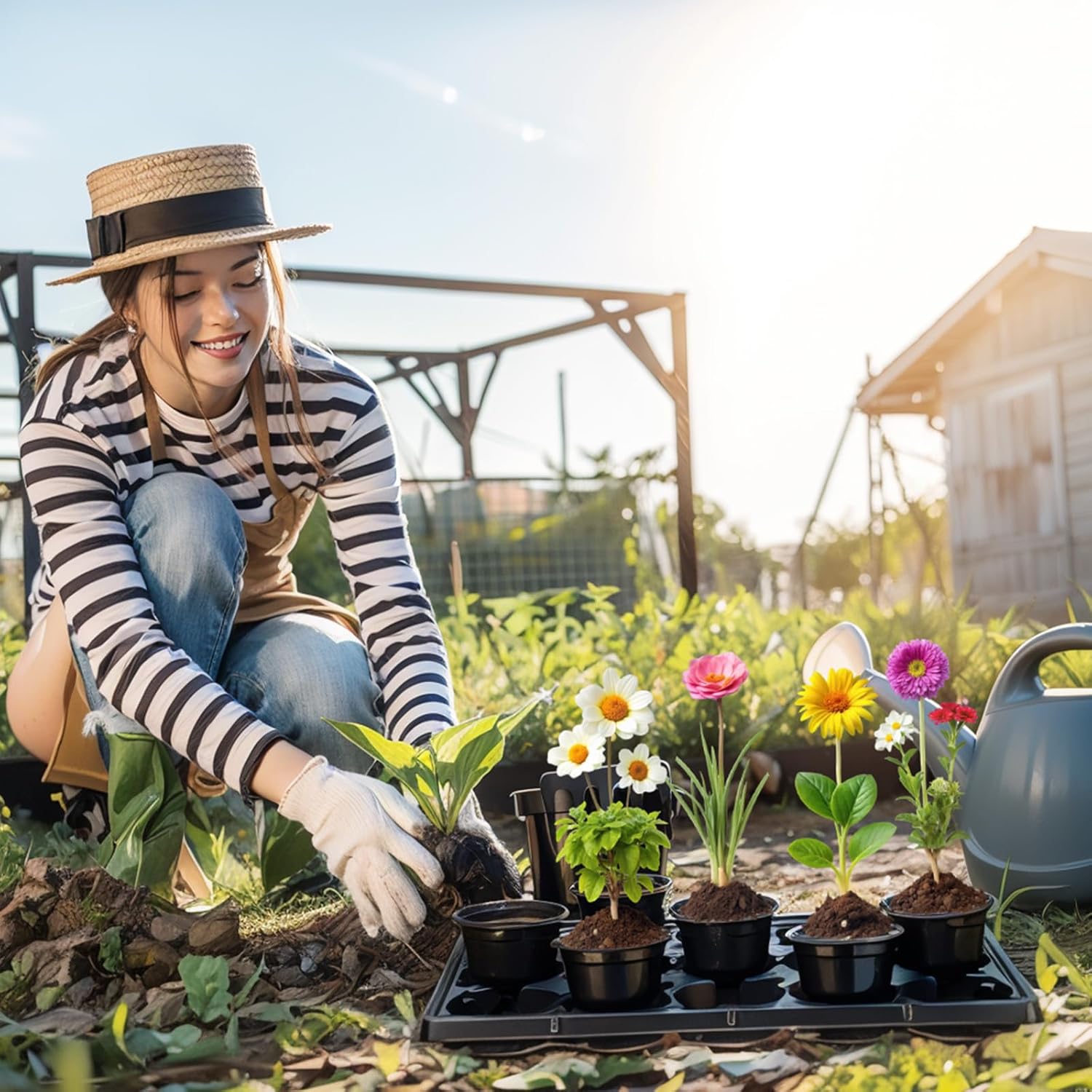 Baderke 16 Pack 15 Cell 4 Inch Round Nursery Pots Trays Thickened Durable Seedling Pots Carrying Trays for Holding Nursery Pot