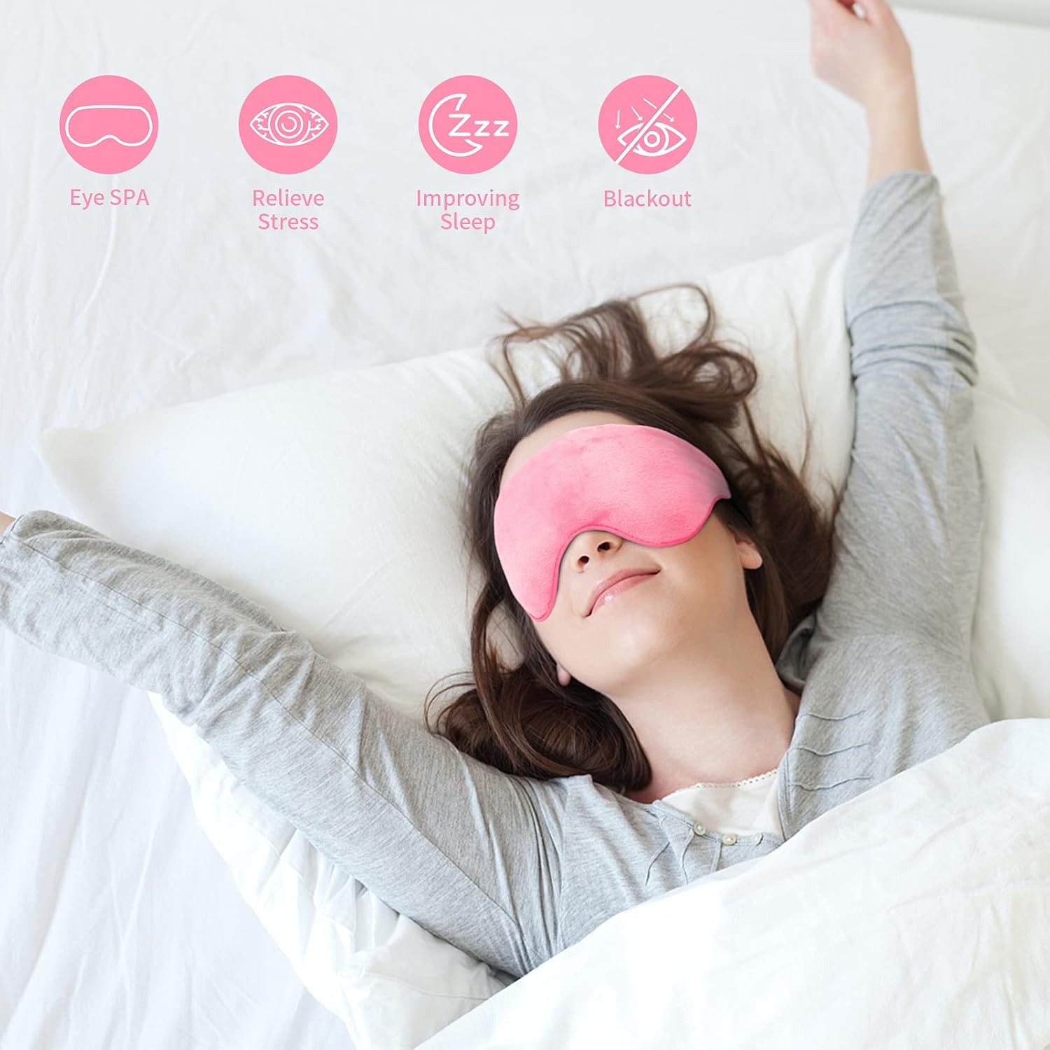 Uttermara Weighted Eye Mask, Sleeping Eyes Pillow with Adjustable Strap & Detachable Glass Bead Padding, Heat Cold Eye Compress for Dry Puffy Eye Migraine Sinus, Resuable Travel Eye Patch, Pink