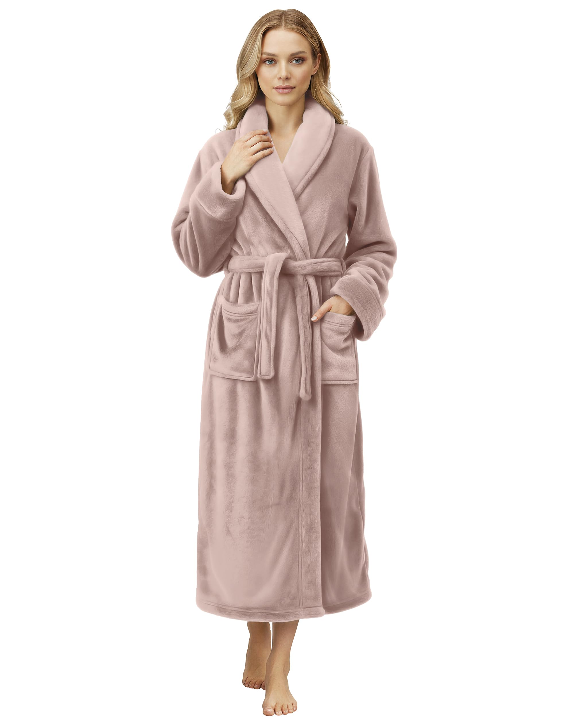 NY Threads Women Fleece Shawl Collar Bathrobe - Plush Long Robe