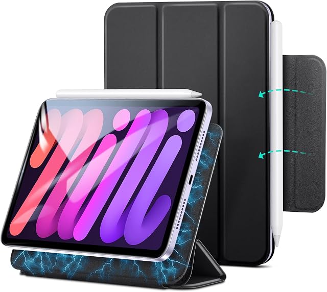 ESR iPad mini 6 Case (2021, 8.3 Inch), Convenient Magnetic Attachment, Auto Sleep/Wake, Fully Supports Pencil 2, Slim and Silky iPad Cover, Rebound Series, Black