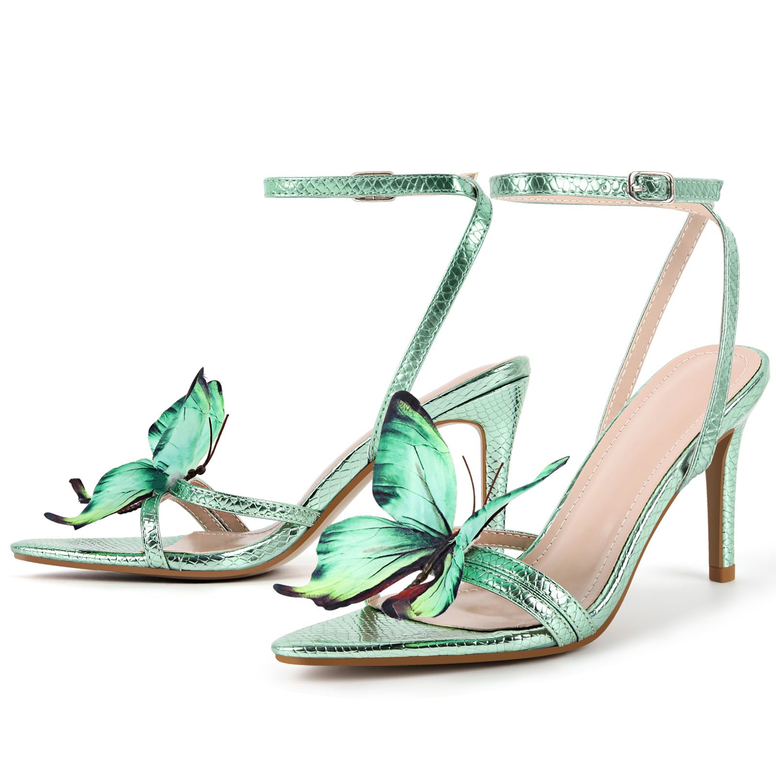 MissHeel Butterfly Heels for Women Ankle Strap High Heels Pointed Toe