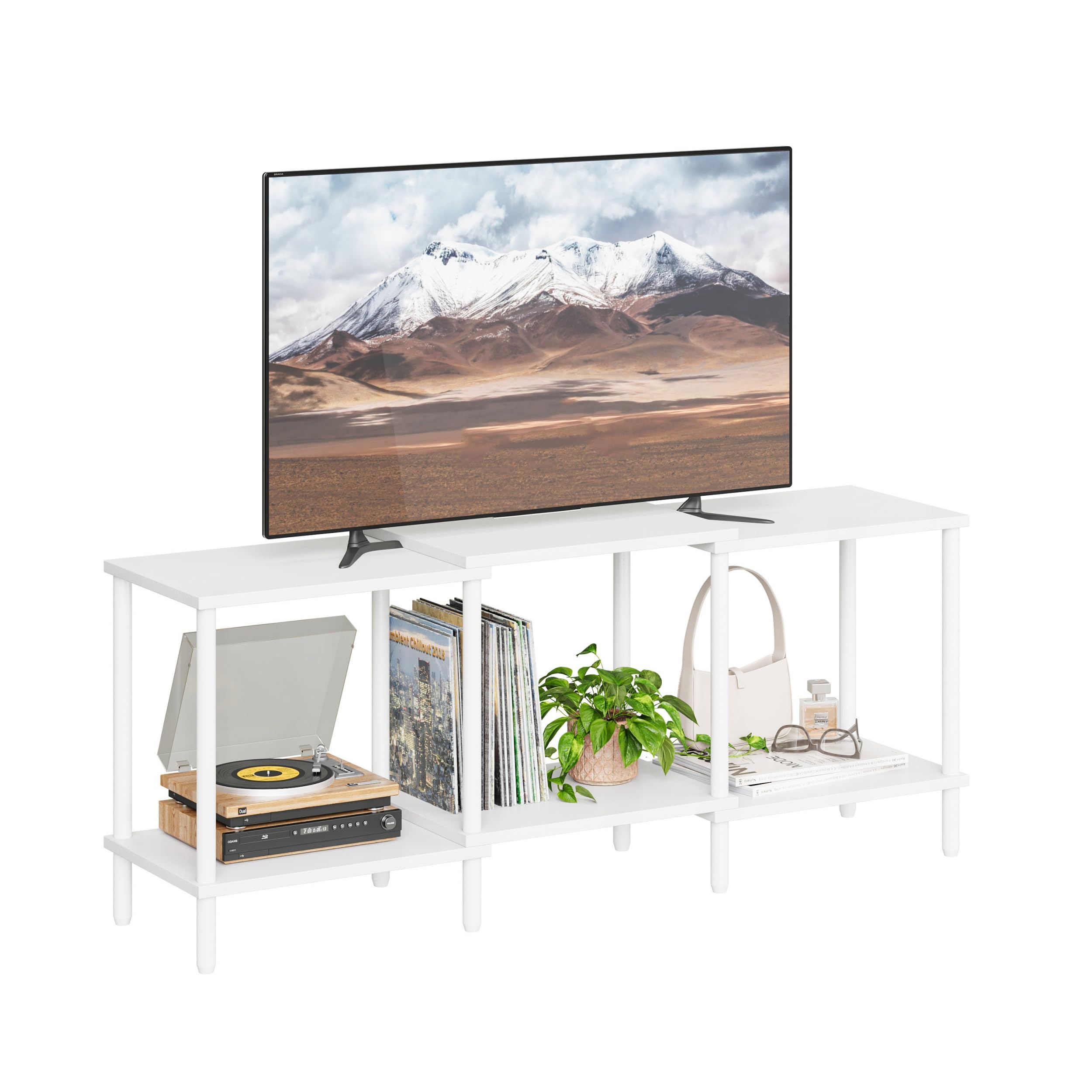 Mueble TV Muebles de Salon Mesa TV de Madera con 2 Niveles de Estantes Abiertos para Sala de Estar y Dormitorio Blanco LTS107W
