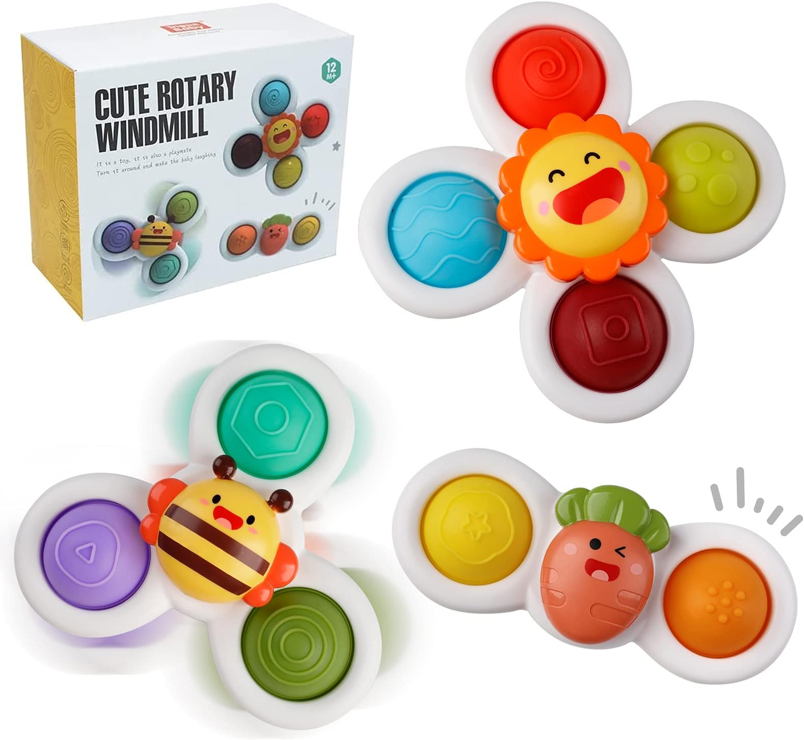 Outgeek [Suction] [Cup] [Spinner Top Toy]s: 3PCS Kids Dimple Sensory [Toy]s Fidget [Spinner]s Babies Bath [Toy]s Gift for Toddlers (Second Edition) (White)