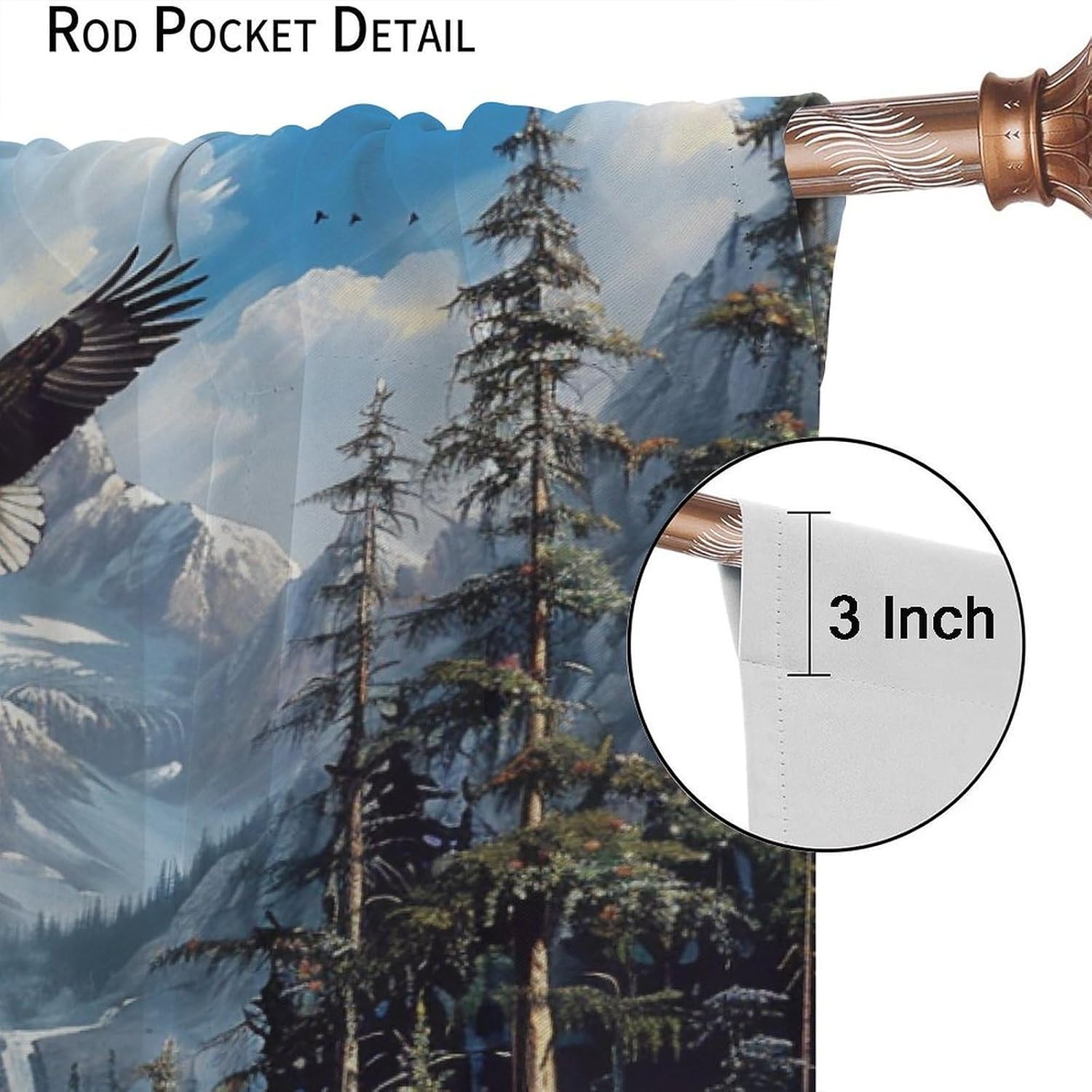 Rustic Wild Bird Blackout Curtains for Bedroom Living Room, Rod Pocket Snowy Mountain Lake Waterfall Curtains Thermal Insulated Window Drapes 2 Panels, Each 52W x 84L