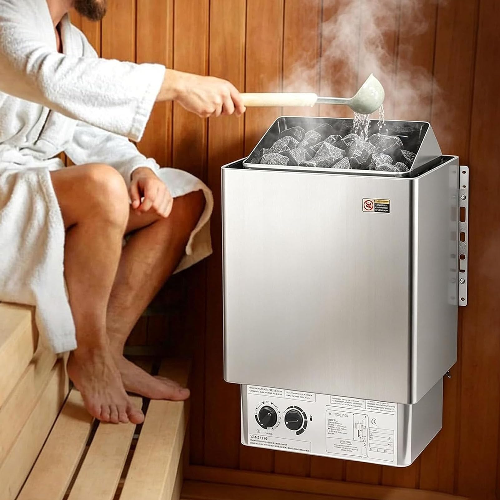 PioMue Electric Sauna Heater,Stainless Steel Steam Stove, Built-in Controls, 3H Timer & Adjustable Temp, for Home Hotel Spa Shower 110V-6KW