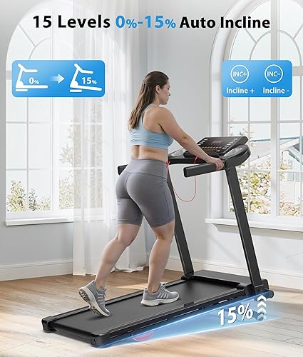 Miniatura 2 de CIIHI - Cinta de correr plegable con inclinación automática del 15%, capacidad de 350 libras, con inclinación y aplicación, máquina de correr para