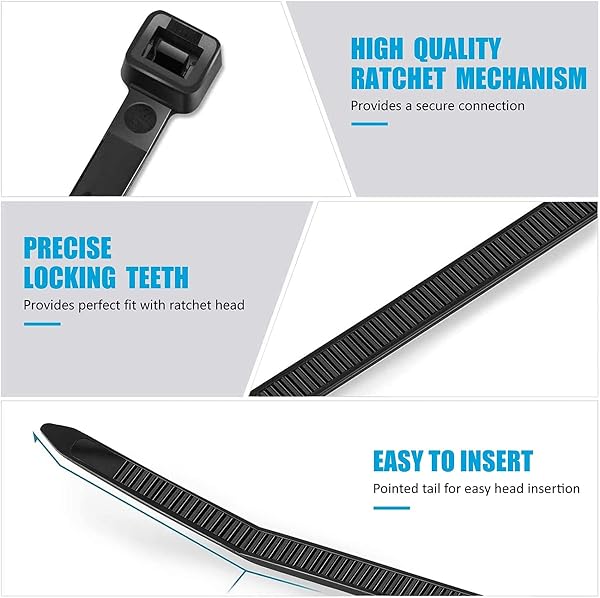100 x Cable Ties 300 x 4.8 mm, Serflex Black, Riselant Plastic, Flexible and Robust 22 kg Tensile Resistant, Reusable Cable Ties for Indoor and Outdoor Use - 4