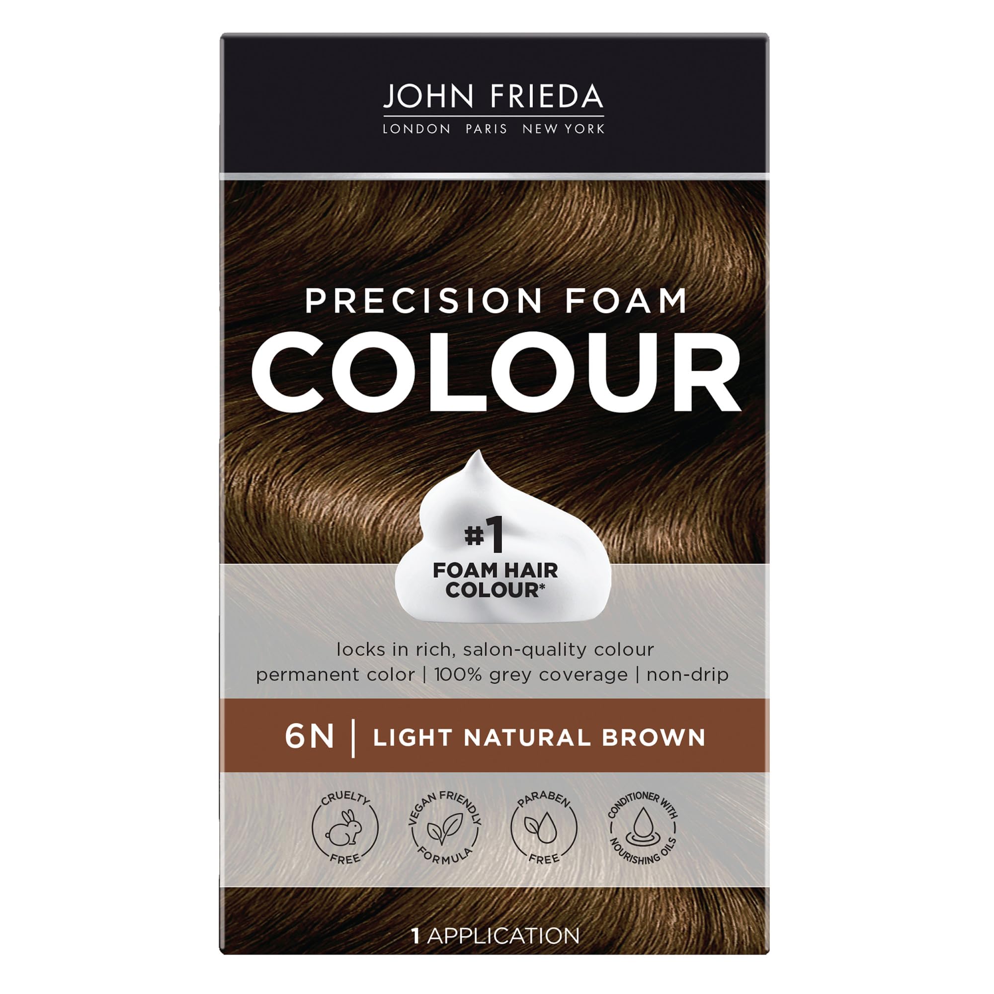 John Frieda Precision Foam Color, Light Natural Brown 6N, Full-coverage Hair Color Kit, with Thick Foam for Deep Color Saturation