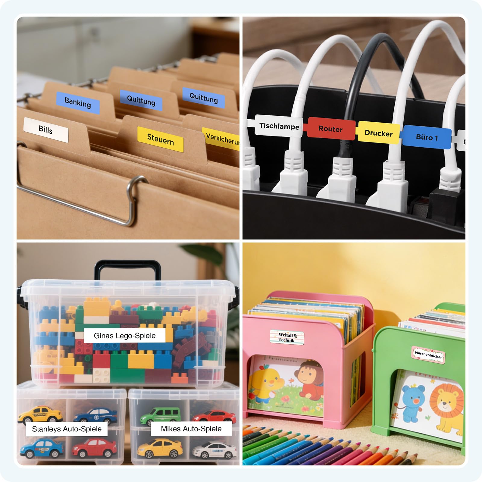 SUPVAN E12 Etikettendrucker, mit QWERTZ Tastatur und Beleuchtetem Grafikdisplay, 4 Rollen Wasserfester Etiketten Selbstklebend für Büro, Schule & Zuhause, Weiß