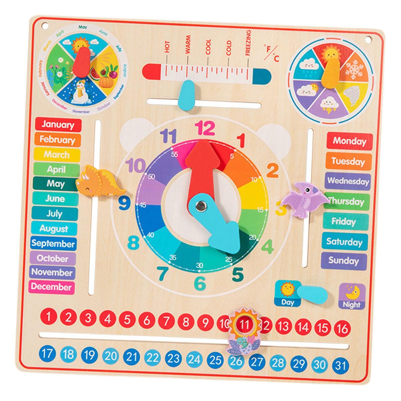 Milageto Reloj de Madera con Calendario, Juguete Educativo, Reloj de Madera para Aprender, Regalo para niños, Juego de Mesa de Aprendizaje para niños