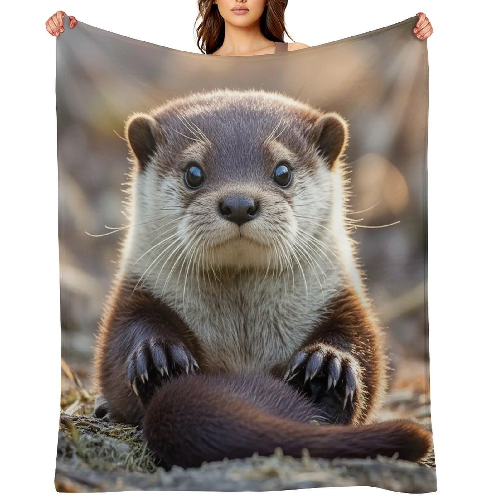 Flannel Fleece Throw Blanket - 40"x50" Super Soft Plush,Lightweight Wrinkle Resistant Cozy Cute Otter Blanket for Couch Sofa Bed Travel Camping and Gift