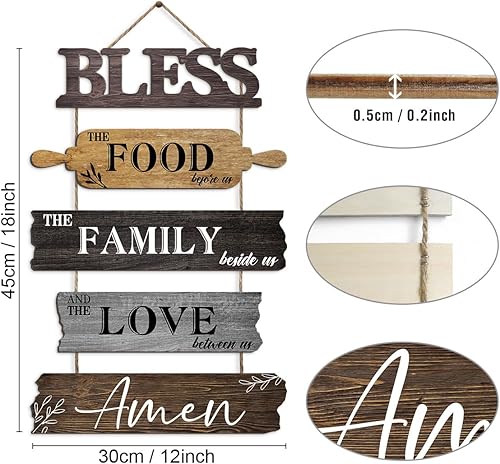 Miniatura 2 de Pigort Decoración de pared de cocina con texto en inglés Bless the Food Before Us, decoración de pared de granja para cocina, comedor, 5 carteles