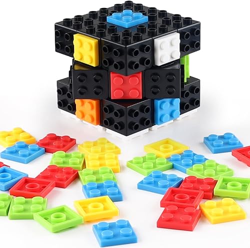 Miniatura 3 de Cubo de velocidad de 3 x 3 con bloques de construcción, mini cubo de 3 x 3 incluido, cubo mágico suave, juguete de regalo para niños y adultos (cubo