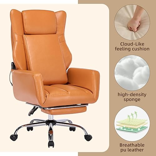Miniatura 4 de DYHOME Silla de oficina ejecutiva con masaje y reposapiés, escritorio de tareas resistente, sillas ergonómicas giratorias con soporte lumbar, ruedas