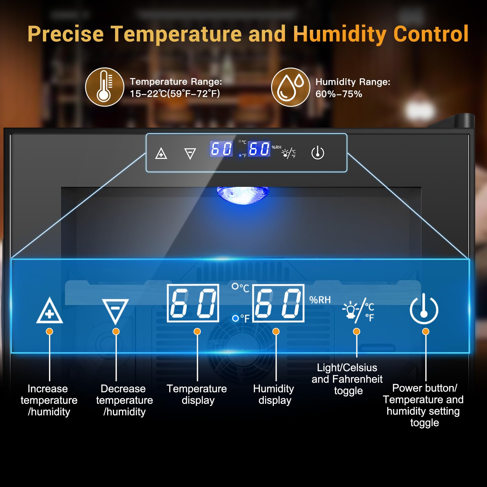 Velieta 50l Electric Humidor, 300 Counts Large Capacity,Thermostatic Electric Cooler Cabinet With Digital LED Screen, Safety Lock,Smart Humidity & Temp Control on Fridge.com - View 5