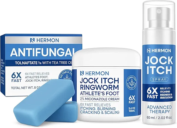Hermon Antifungal Jock Itch Treatment Set – Soap, Antifungal Cream, and Spray – Complete Care for Jock Itch, Athlete’s Foot, Ringworm & Itchy Skin Relief