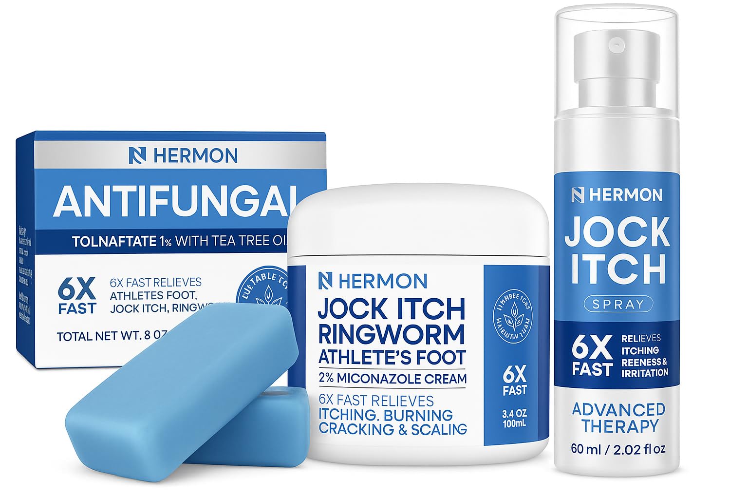 Hermon Antifungal Jock Itch Treatment Set – Soap, Antifungal Cream, and Spray – Complete Care for Jock Itch, Athlete’s Foot, Ringworm &amp; Itchy Skin Relief