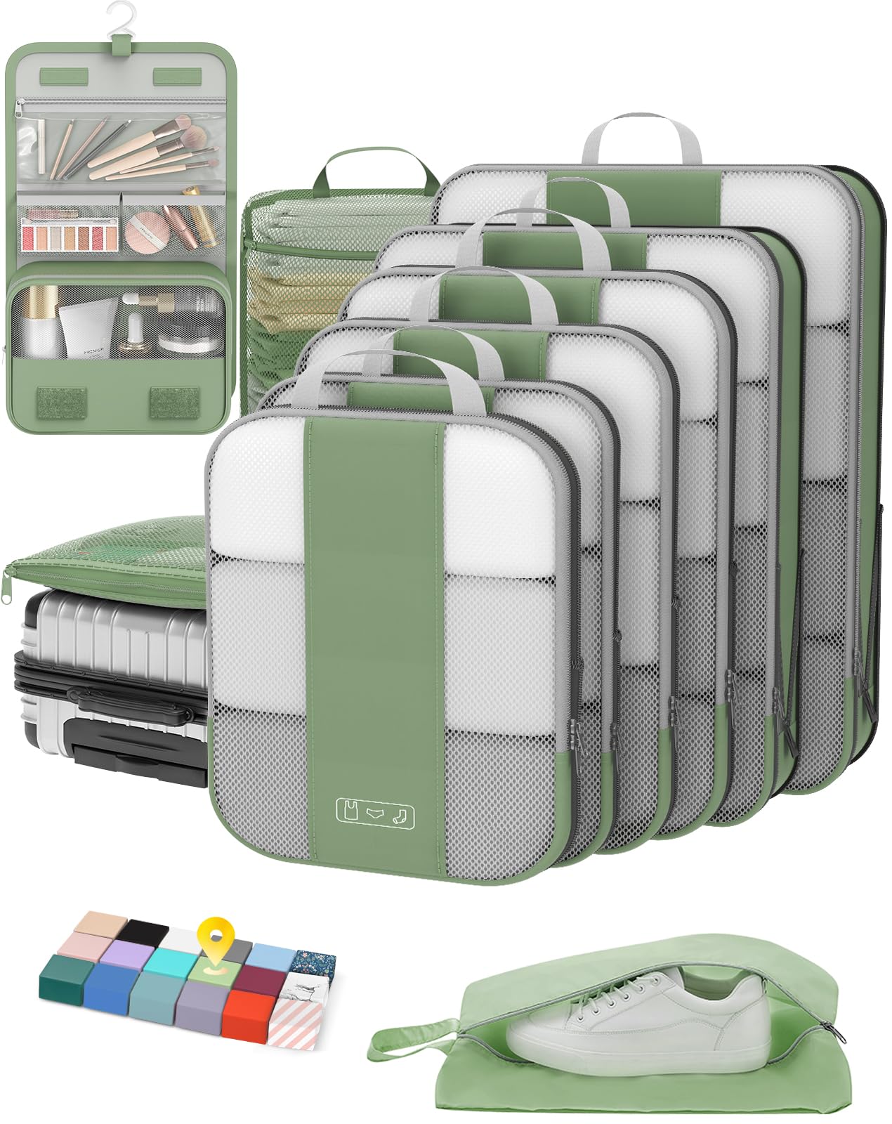 10 Set Compression Packing Cubes for Travel Essentials Compressible Expandable Packing Cubes for Suitcase OlarHike Luggage Organizer Bags