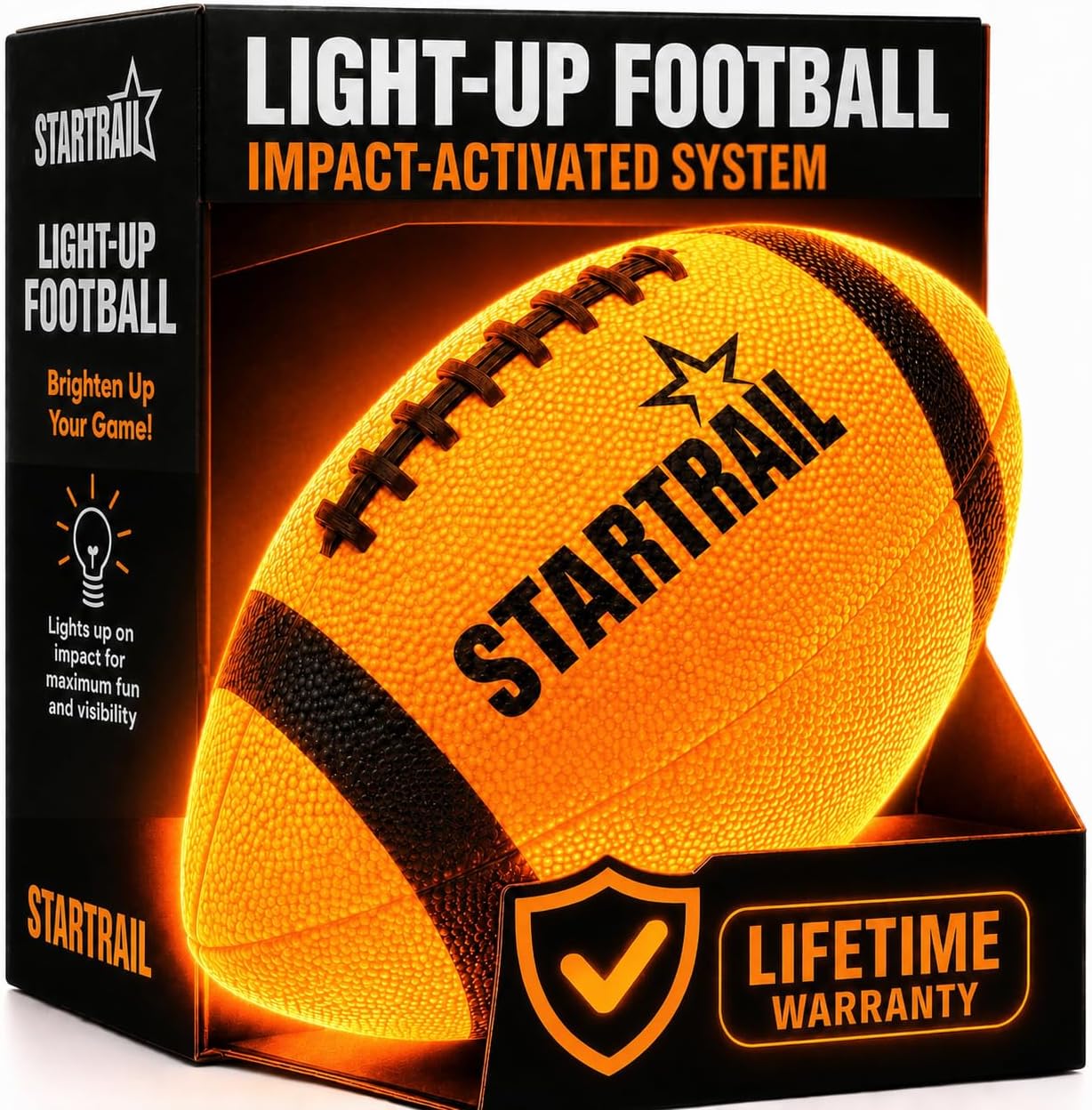 TOMLEON Glow in The Dark Football | Ultra-Bright Double LED Light-Up Football Size 6 with 3 Extra Batteries and Pump for Kids & Teens Ages 6+ | Outdoor Fun for Evening Play, Camping & Beach Games
