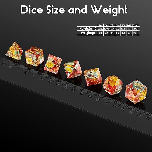 Miniatura 5 de DNDND - Dados DND de resina, flores hechas a mano con borde afilado con estuche de regalo para juegos de mazmorras y dragones D&D (flores rojas y