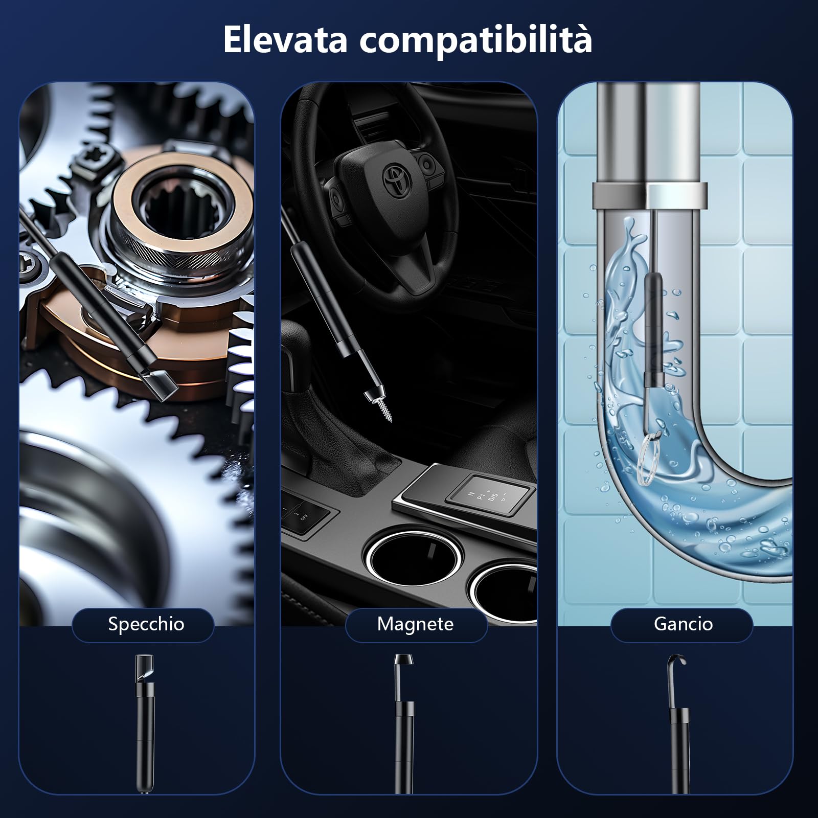 Endoscopio Professionale 10M per Smartphone | Sonda con Telecamera Ispezione Tubi 1080P HD - Telecamera Endoscopica Impermeabile IP67 con 8 LED, Magnete e Gancio per Motori, Tubature, Scarichi