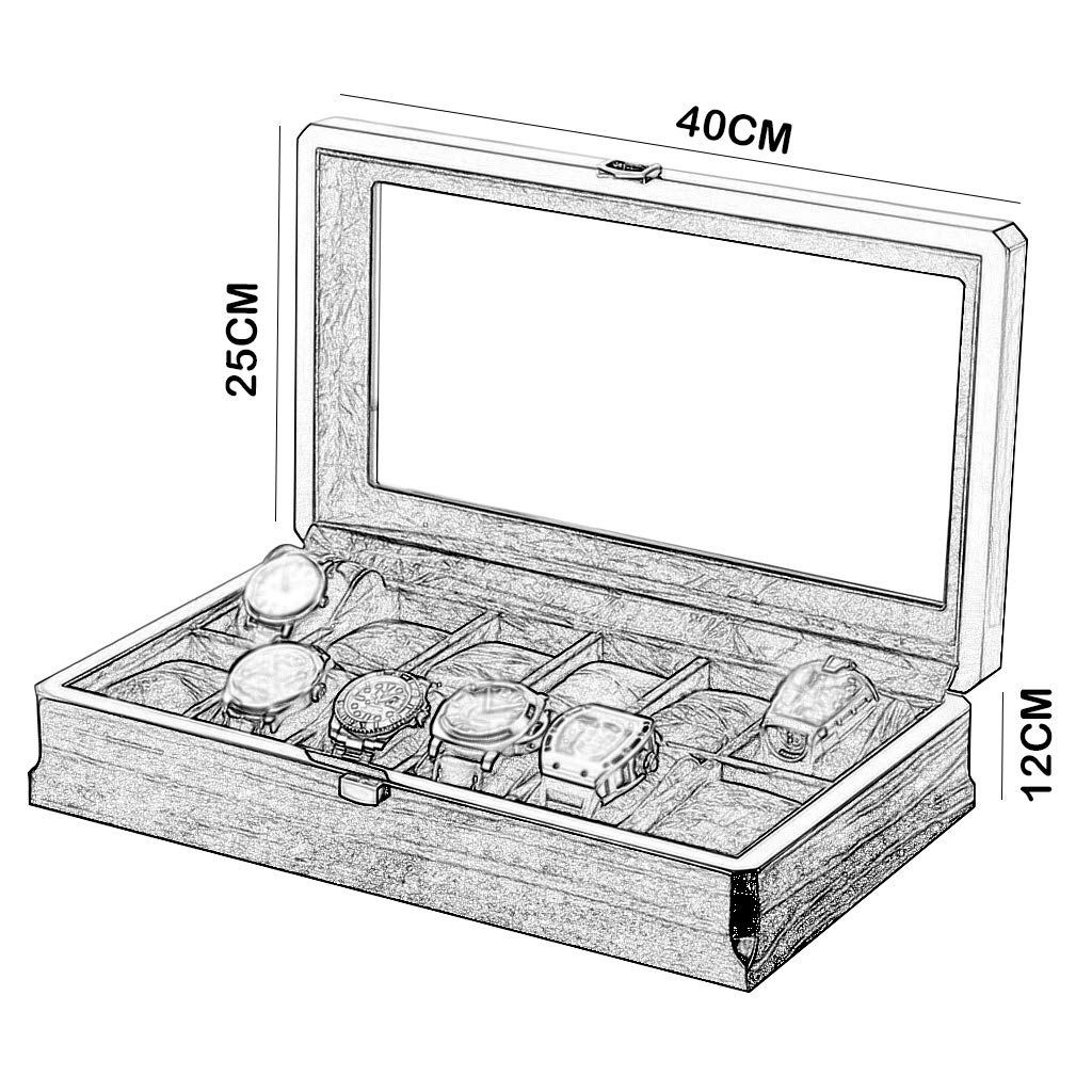 Kissenbezug for Uhrenbox-Organizer – 12 Fächer, luxuriöse Premium-Vitrinen mit gerahmtem Metallverschluss, große Halterboxen for Uhren und Schmuck(Black)