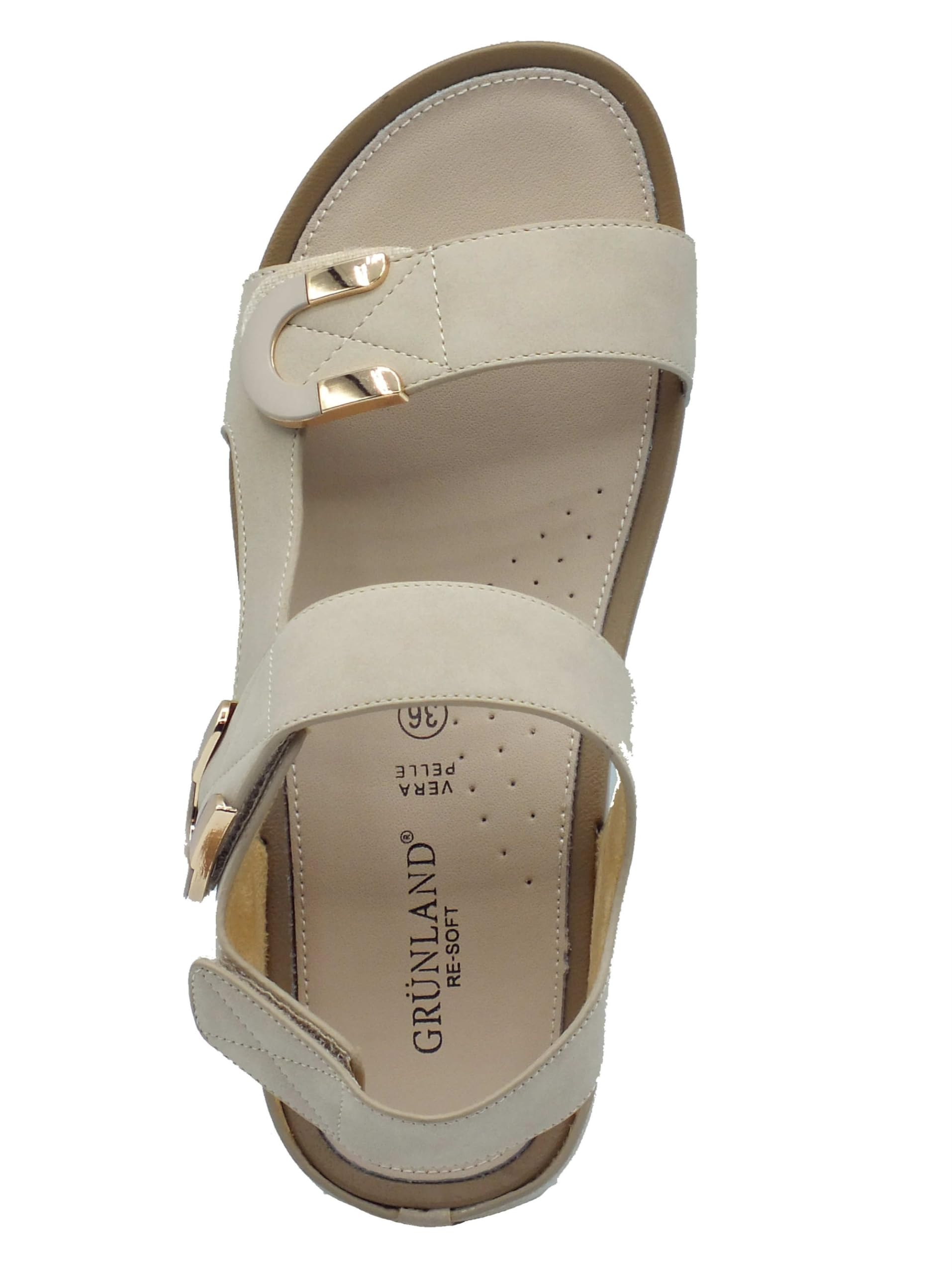 Grunland DIRA SA1996 Beige Sandali Confort per Donna in Ecopelle Beige Tripla Chiusura a Strappo