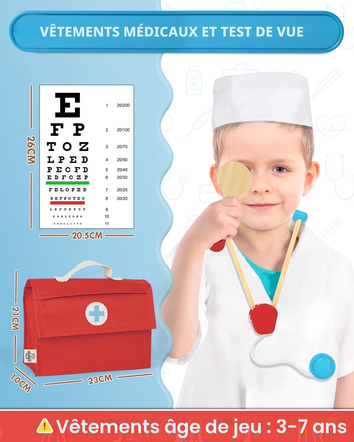 Lehoo Castle Malette Docteur Enfant, Jeux Enfant 3 Ans, Malette Docteur Bois, Déguisement Docteur Enfant, Docteur, Jouet Enfant 3 Ans, Kit de Médecin pour Tout-petits Garçons(Bleu)