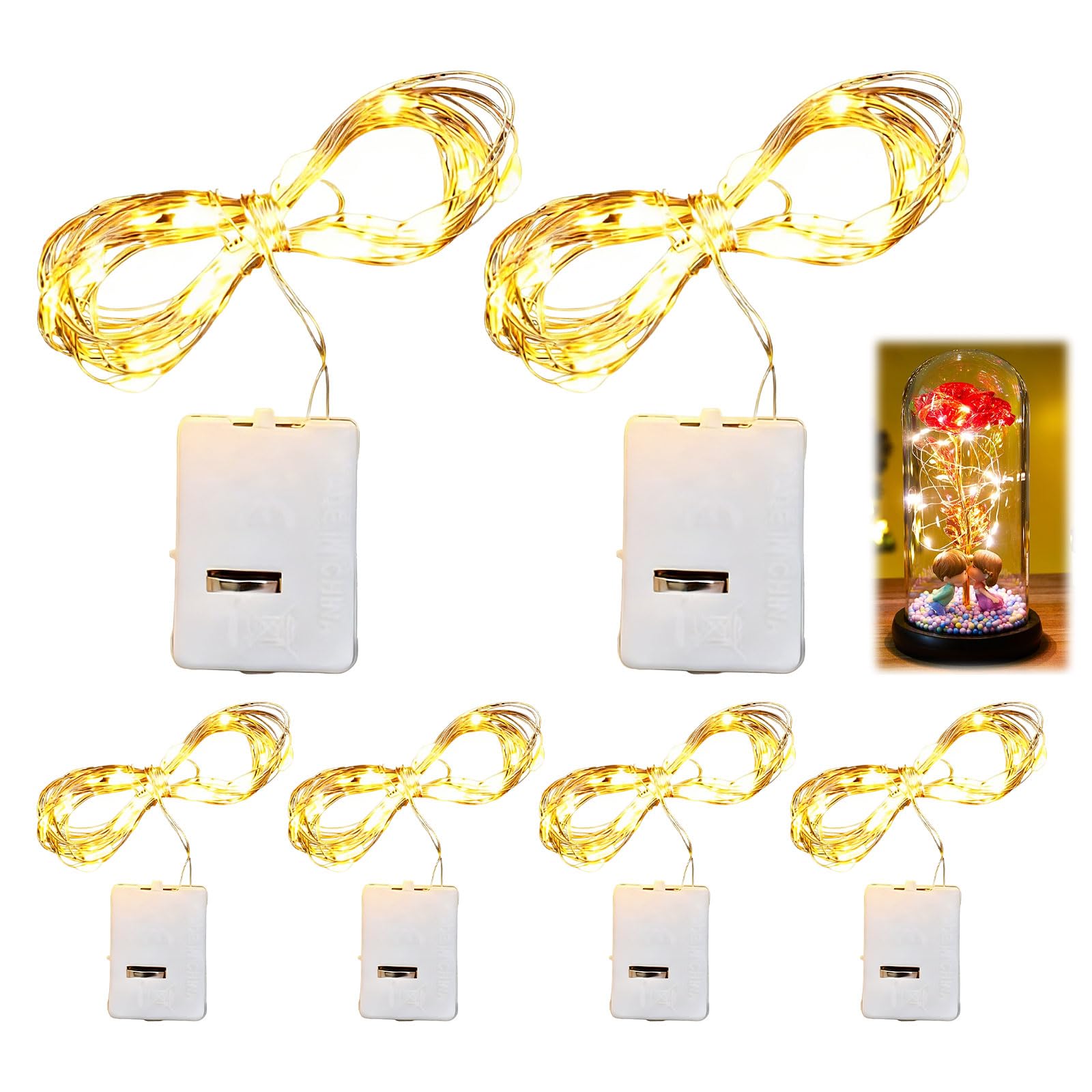 Aifrymne 6 Pack 2m Battery Operated Fairy Lights with 20 LEDs – Warm White Copper Wire String Lights for Indoor and Outdoor Decorations – for Weddings, Parties, Christmas, and Bedroom Ambiance