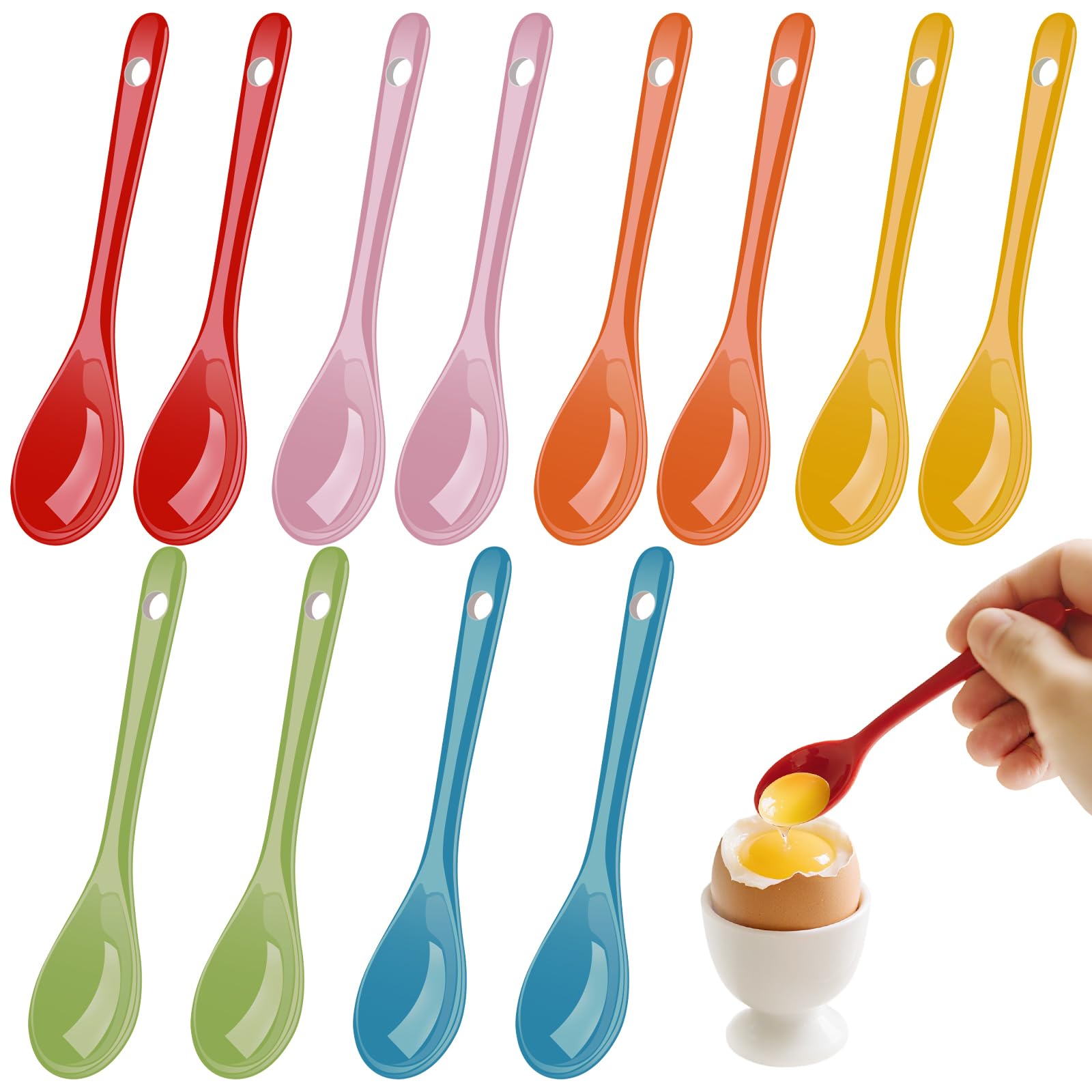 Ferenando 12 Stück Eierlöffel Porzellan Bunt 12cm mit 6 Farben, Keramiklöffel Klein, Porzellanlöffel Mini, Dessertlöffel, Marmeladenlöffel, Keramik Löffel für Eier, Tee, Kaffee, Honig, Joghurt