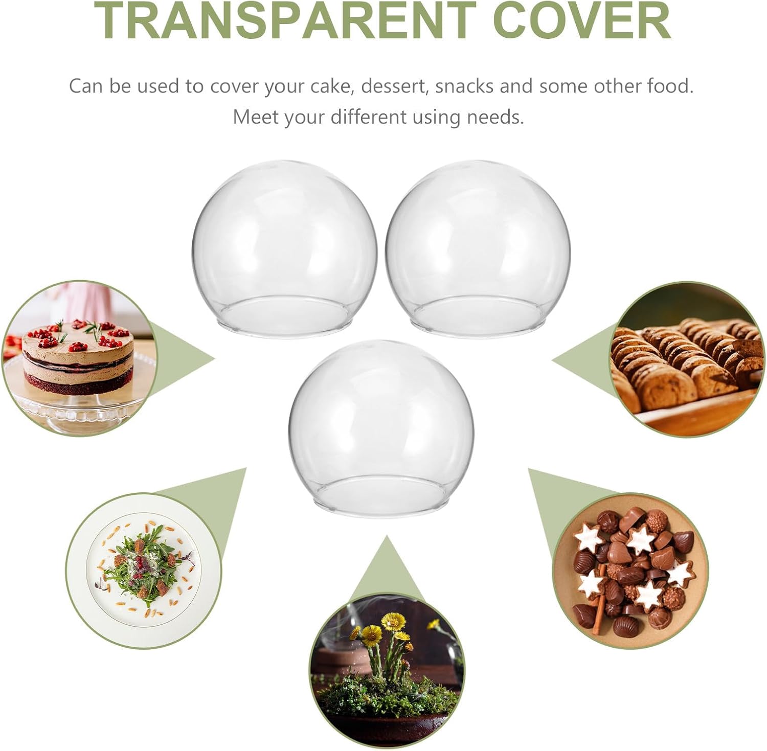 ULTECHNOVO 3pcs Glass Cake Dome Covers for Kitchen and Party Use, Tall Dessert Protective Food Covers for Displaying Cake and Snacks, Dustproof Isolation