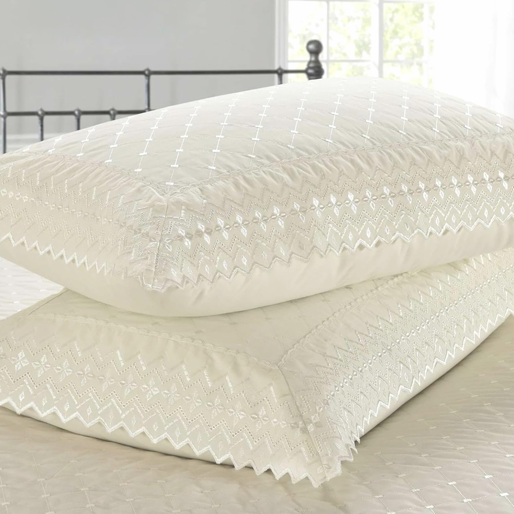 Rapport Home Richmond Ivory Pillowcase Pair Luxury Embroidered from B&Q