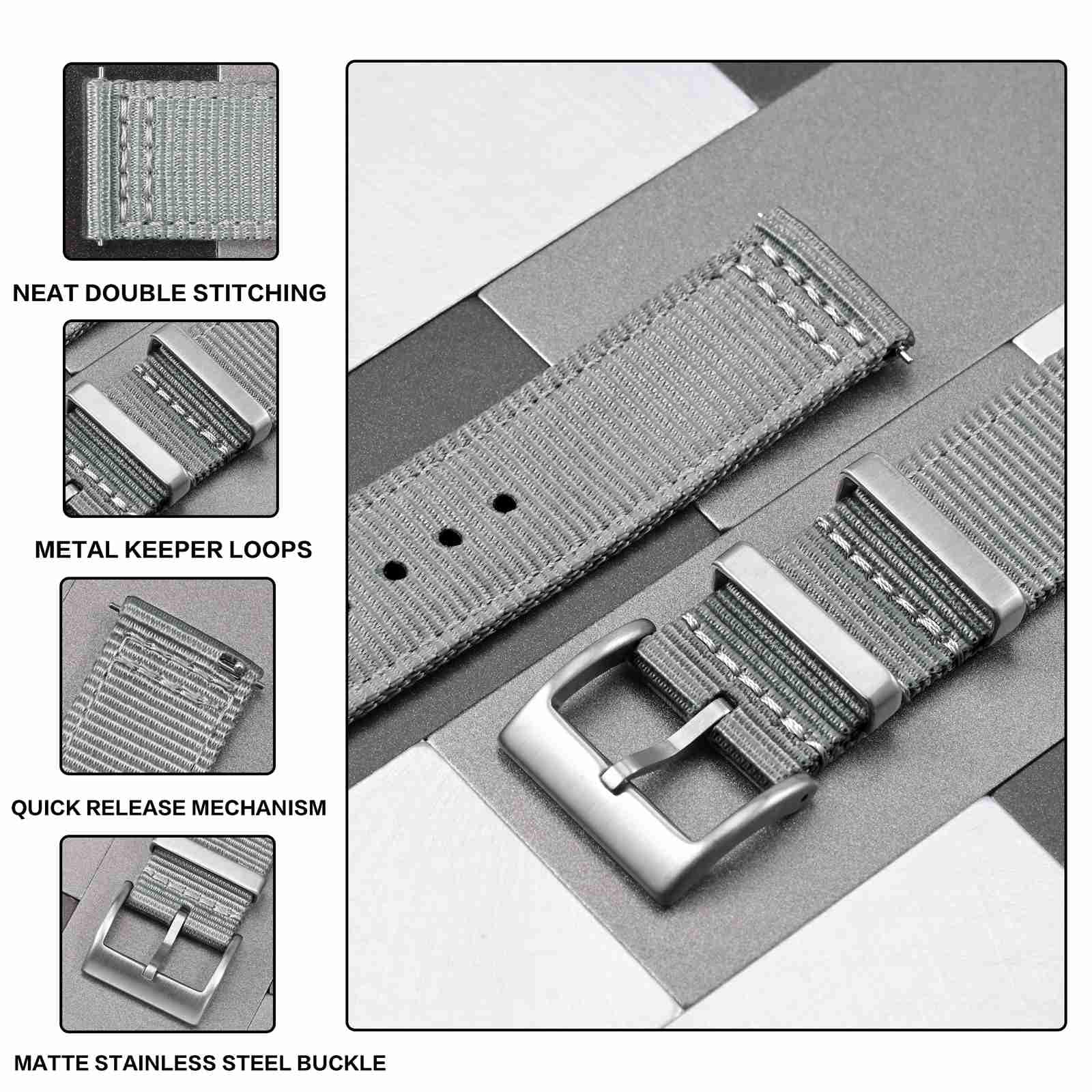 Anbeer Cinturino in nylon a sgancio rapido in due pezzi con passante in metallo, cinturino in nylon intrecciato a doppio strato