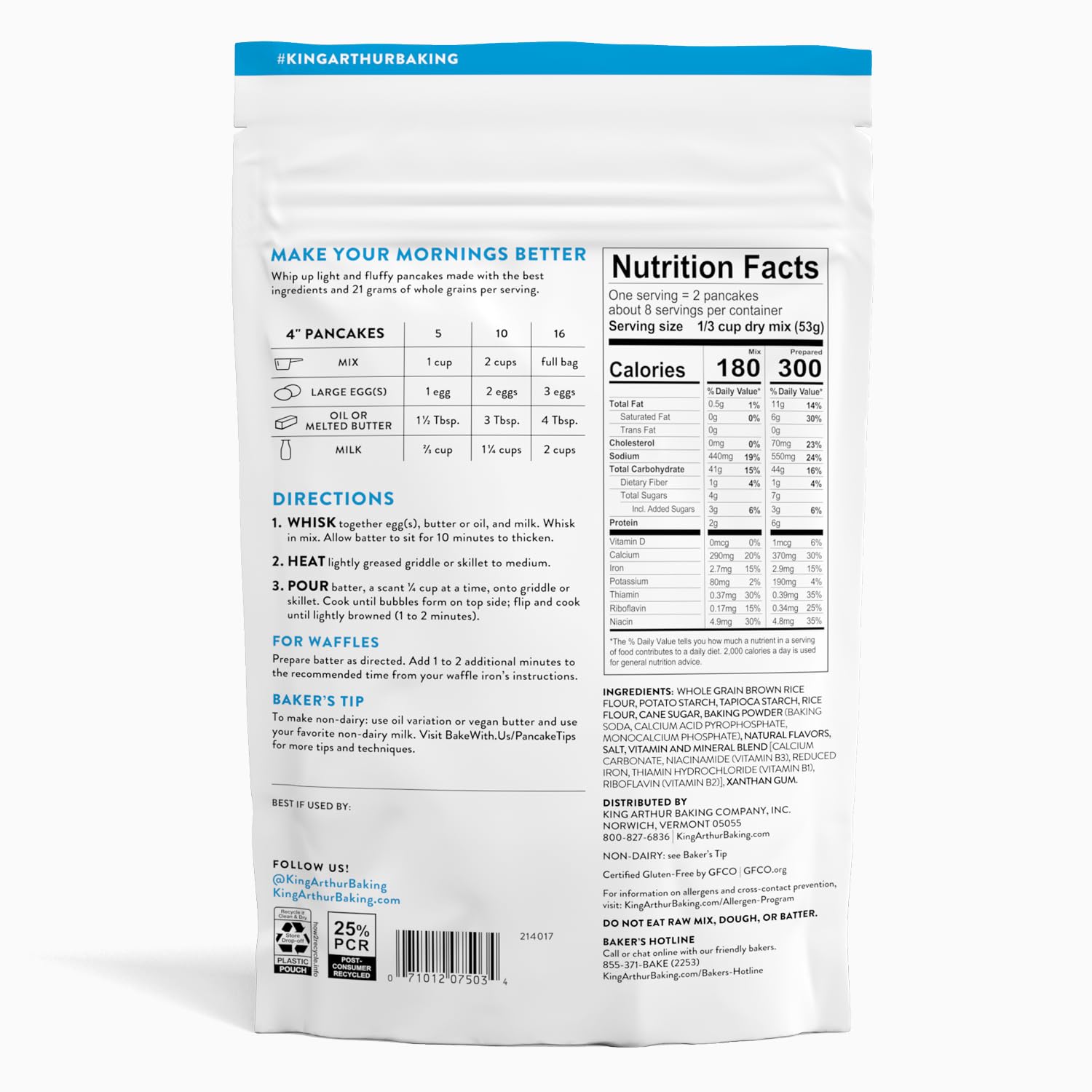 King Arthur Flour Gluten Free Pancake Mix, 15 Ounce (Pack of 6)
