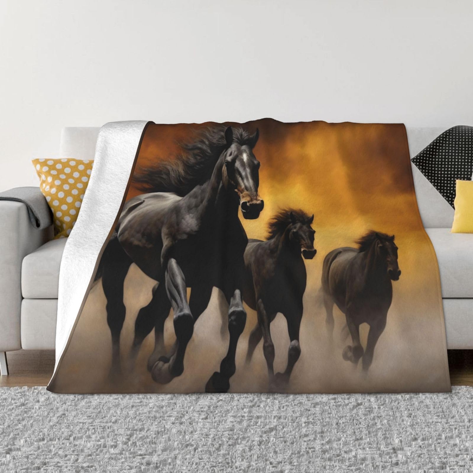 Jeté de lit imprimé chevaux pour sublimer votre canapé et vous envelopper de douceur le soir