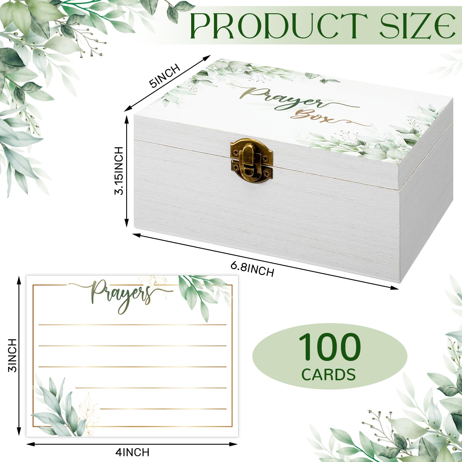 CroBlissful Prayer Box with 100 Pcs Cards to Write on, 6. 8 x 5 x 3 Inches Blank Wooden Prayer Request Cards Box for Women Christian Bible Gifts Father's Day(Leaves)